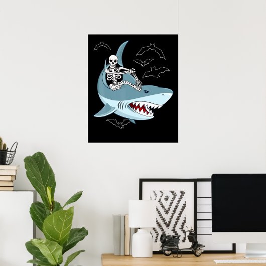 Skeletspieren Riding Shark Funny Halloween Boys Gi Poster (Thuiskantoor)