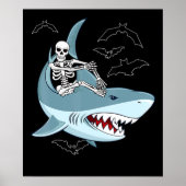 Skeletspieren Riding Shark Funny Halloween Boys Gi Poster (Voorkant)