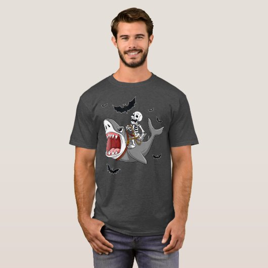 Skeletspieren Riding Shark Funny Halloween Boys Gi T-shirt (Voorkant volledig)