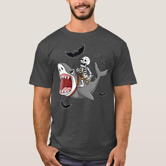 Skeletspieren Riding Shark Funny Halloween Boys Gi T-shirt (Voorkant)