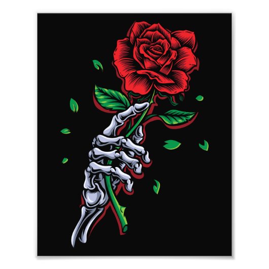 Skeletspieren Roodrode rozenbloem Foto Afdruk (Voorkant)