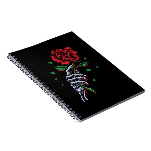Skeletspieren Roodrode rozenbloem Notitieboek (Rechterzijde)