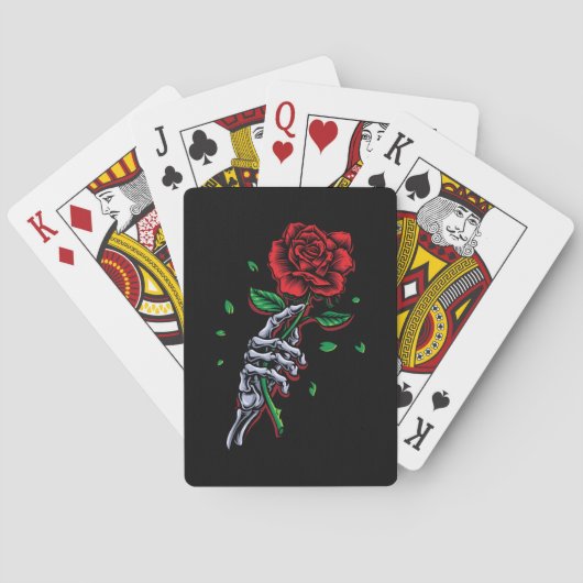 Skeletspieren Roodrode rozenbloem Pokerkaarten (Achterkant)