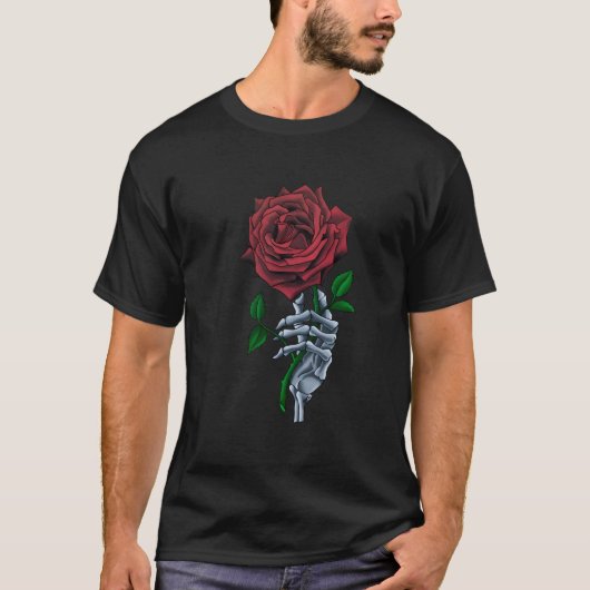 Skeletspieren Roodrode rozenbloem T-shirt (Voorkant)