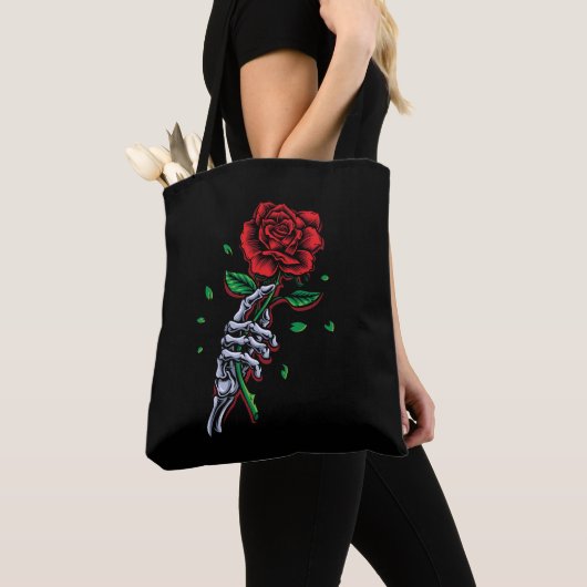Skeletspieren Roodrode rozenbloem Tote Bag (Dichtbij)