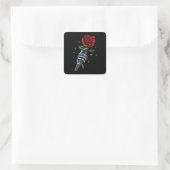Skeletspieren Roodrode rozenbloem Vierkante Sticker (Tas)