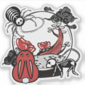 Skeletspin & Rode Konijn Goth Terrarium Sticker (Voorkant)