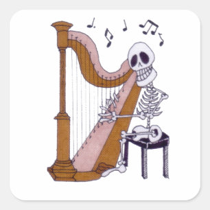 Skeletspion Skeleton Harp Player Harpist Vierkante Sticker