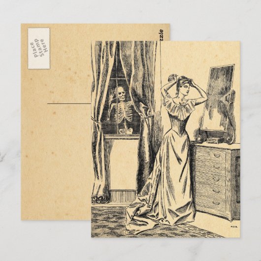 Skeletspionage op Victoriaans Lady Gothic Art Briefkaart (Voorkant / Achterkant)