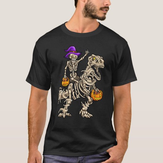 Skeletspionagepomp Dinosaur rex Halloween T-shirt (Voorkant)