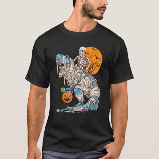 Skeletspleetpomp Dinosaur Rex Halloween T-shirt (Voorkant)
