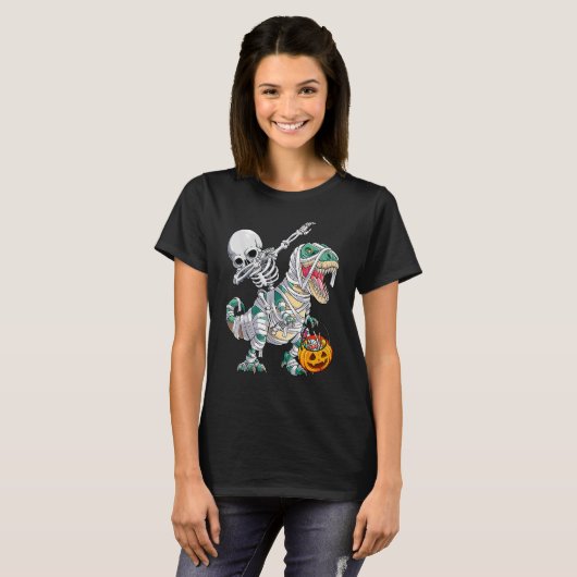 Skeletspleetpomp Dinosaur Rex Halloween T-shirt (Voorkant volledig)