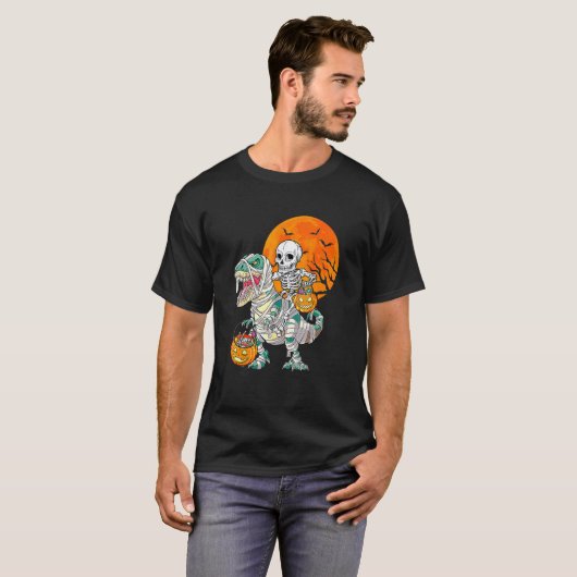 Skeletspleetpomp Dinosaur Rex Halloween T-shirt (Voorkant volledig)