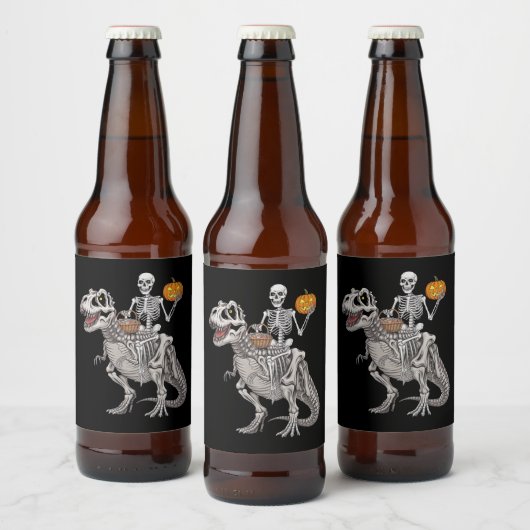 Skeletspleetspier Dinosaur T rex Halloween Bier Etiket (Flessen)
