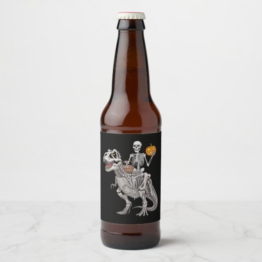 Skeletspleetspier Dinosaur T rex Halloween Bier Etiket (Voorkant)