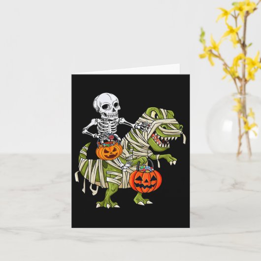 Skeletspleetspier Dinosaur T Rex Halloween Fun Kaart (Gele Bloem)