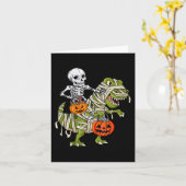 Skeletspleetspier Dinosaur T rex Halloween Fun Kaart (Gele Bloem)