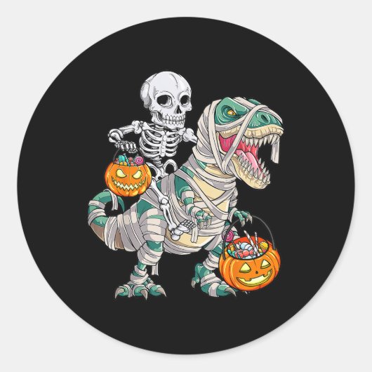Skeletspleetspier Dinosaur T Rex Halloween Fun Ronde Sticker (Voorkant)