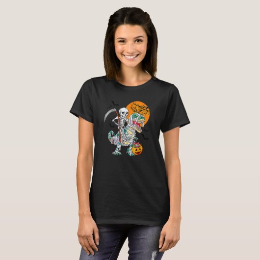 Skeletspleetspier Dinosaur T Rex Halloween Fun T-shirt (Voorkant volledig)