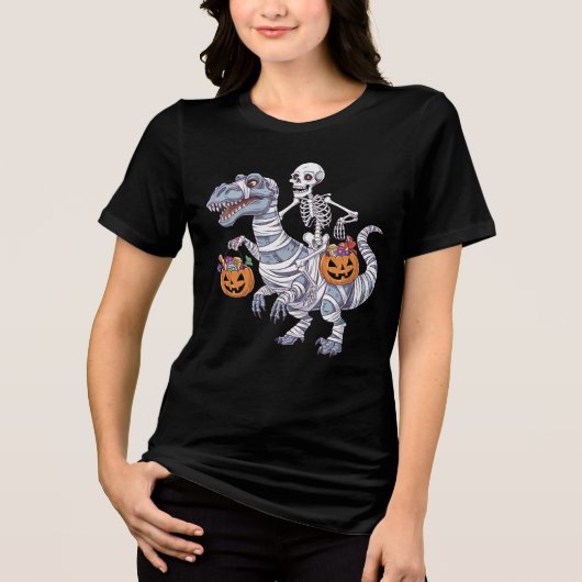 Skeletspleetspier Dinosaur T rex Halloween Fun Tri-Blend Shirt (Voorkant)