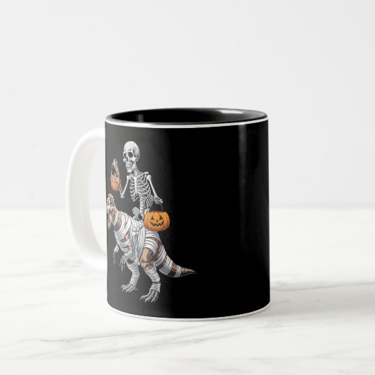 Skeletspleetspier Dinosaur T rex Halloween Fun Tweekleurige Koffiemok (Voorkant links)