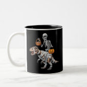 Skeletspleetspier Dinosaur T rex Halloween Fun Tweekleurige Koffiemok (Links)