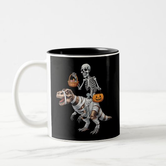 Skeletspleetspier Dinosaur T rex Halloween Fun Tweekleurige Koffiemok (Links)