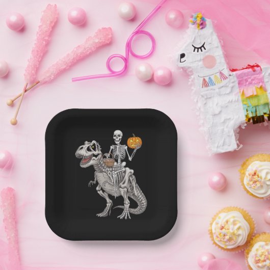 Skeletspleetspier Dinosaur T rex Halloween Papieren Bordje (Feest)