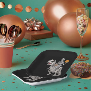Skeletspleetspier Dinosaur T rex Halloween Papieren Bordje