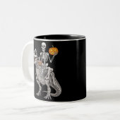 Skeletspleetspier Dinosaur T rex Halloween Tweekleurige Koffiemok (Voorkant links)