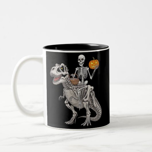 Skeletspleetspier Dinosaur T rex Halloween Tweekleurige Koffiemok (Links)