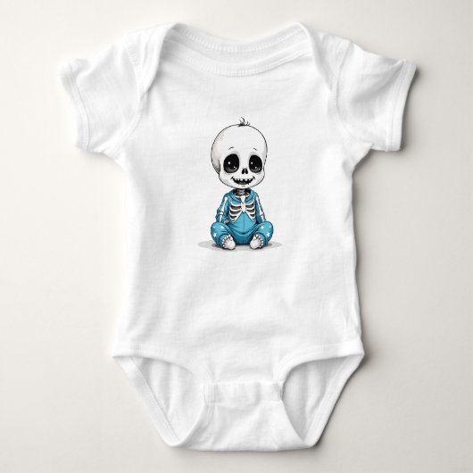 Skelettbaby in blauer Pyjama Romper (Voorkant)