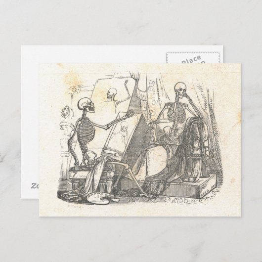 Skelettekenspatiëring voor schilderen in kunstklas briefkaart (Voorkant / Achterkant)