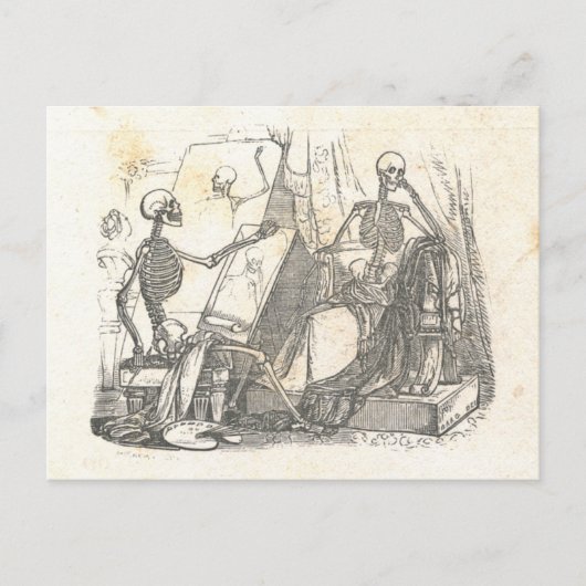 Skelettekenspatiëring voor schilderen in kunstklas briefkaart (Voorkant)