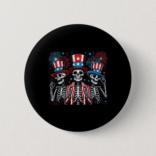Skeletten 4 juli Grappige Onafhankelijkheidsdag 3 Ronde Button 5,7 Cm (Voorkant)