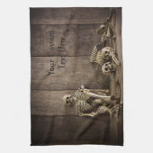 Skeletten aangepaste tekst keukenhanddoek (Verticaal)