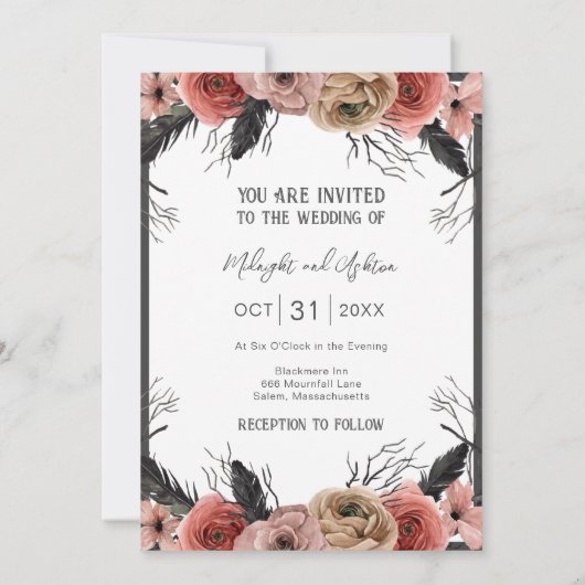 Skeletten Bloemen Tot Dood Bruiloft Kaart (Achterkant)