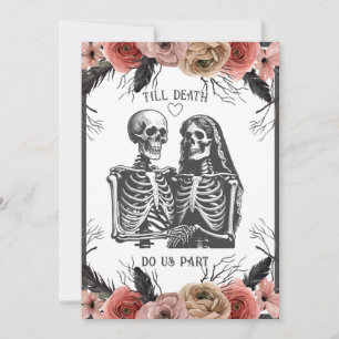 Skeletten Bloemen Tot Dood Bruiloft Kaart