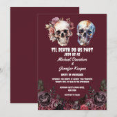 skeletten bloemrijke gotische halloween rode bruil kaart (Voorkant / Achterkant)