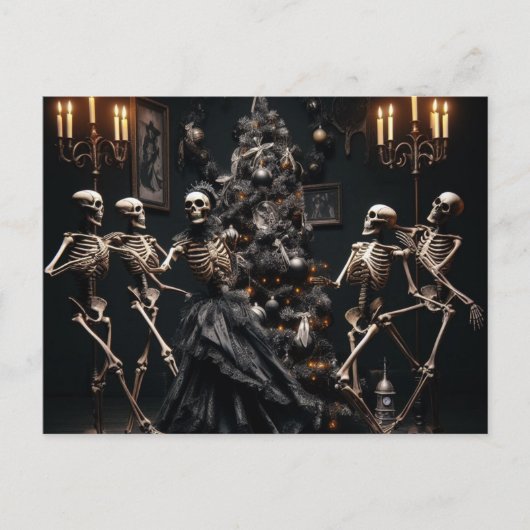 Skeletten dansen rond de kerstboom briefkaart (Voorkant)