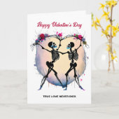 Skeletten Dansen voor het hartvormige Lijst Kaart (Gele Bloem)