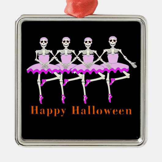 Skeletten Dansende ballet "Happy Halloween" Metalen Ornament (Voorkant)