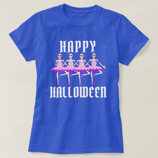 Skeletten Dansende ballet "Happy Halloween" T-shirt (Design voorkant)