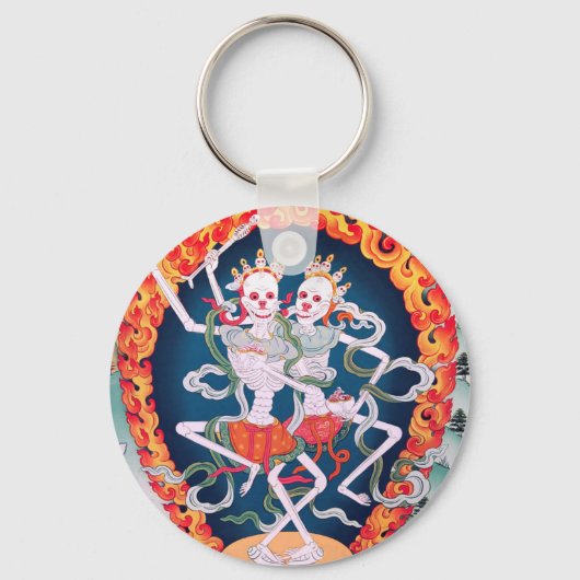 Skeletten dansende Tibetaanse boeddhistische kunst Sleutelhanger (Voorkant)