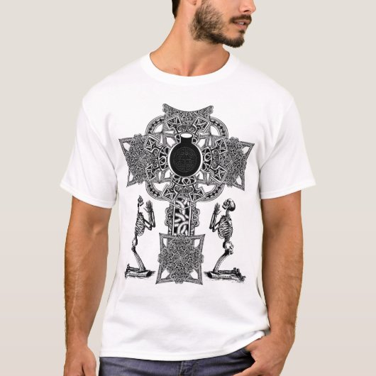 Skeletten die bidden tot Keltische Kruis T-shirt (Voorkant)