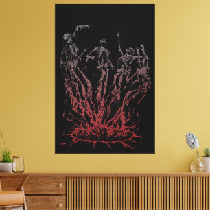 Skeletten die uit vlammen oprijzen canvas afdruk