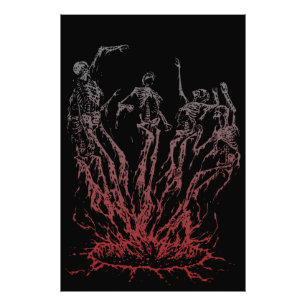 Skeletten die uit vlammen oprijzen foto afdruk