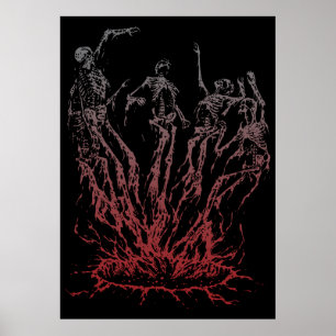 Skeletten die uit vlammen oprijzen poster