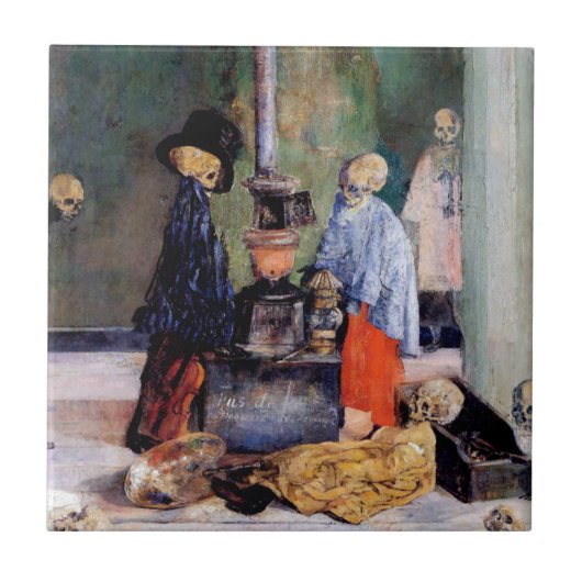 Skeletten die zichzelf opwarmen tegeltje (Voorkant)