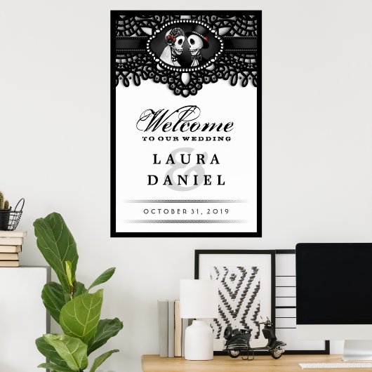 Skeletten Elegant Black & White Welkom bij bruilof Poster (Thuiskantoor)